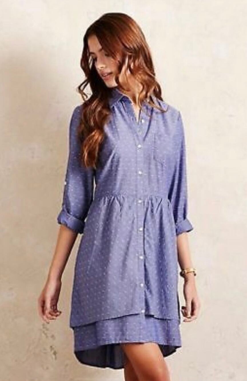 Anthropologie Isabella Sinclair Chambray Speckled Tiered Shirtdress Women's XS